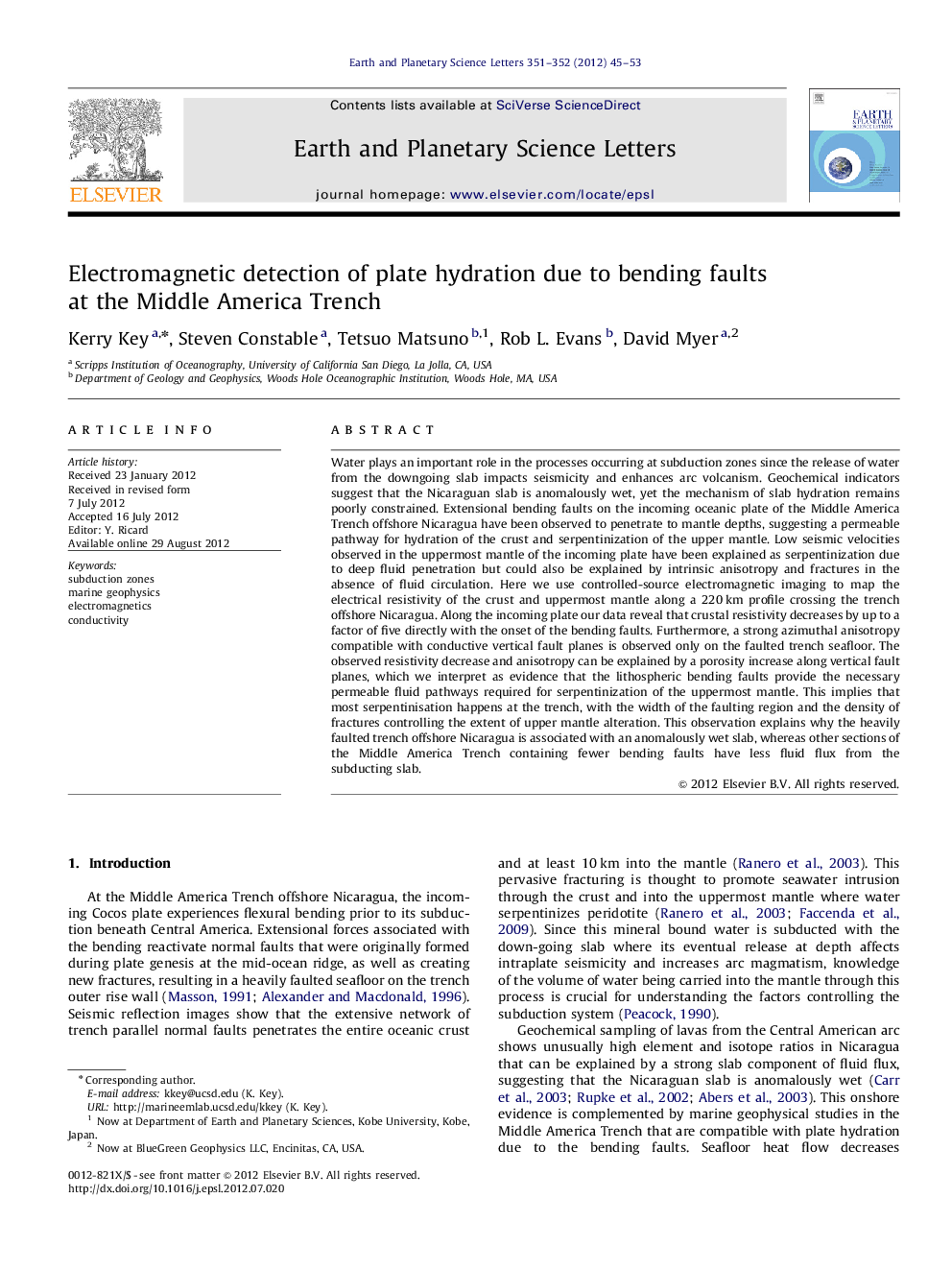 Electromagnetic detection of plate hydration due to bending faults at the Middle America Trench