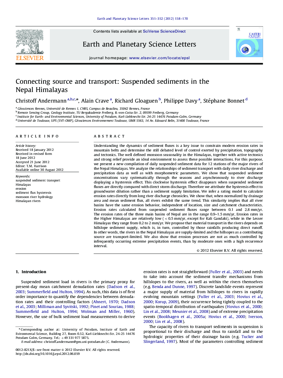 Connecting source and transport: Suspended sediments in the Nepal Himalayas