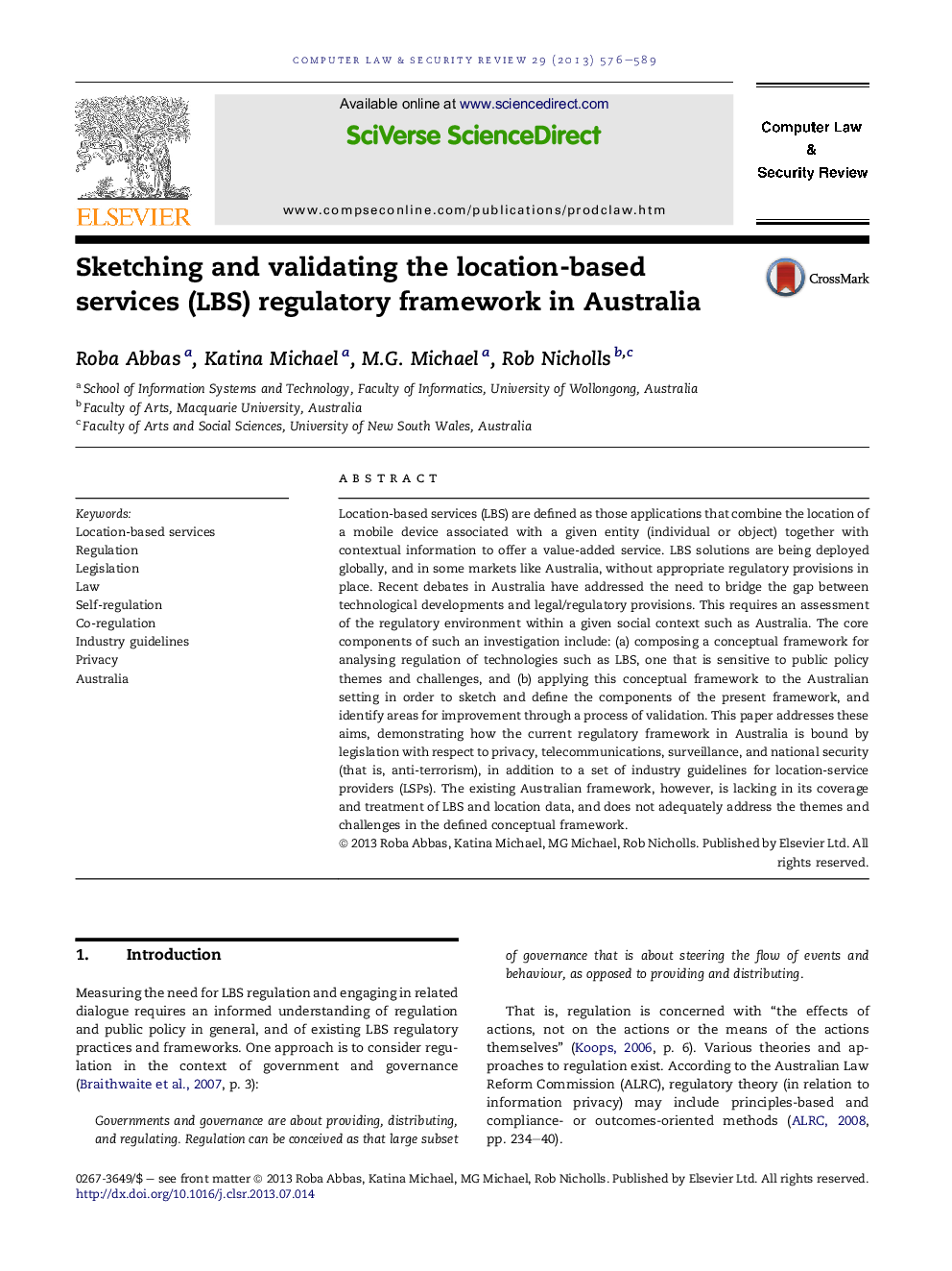 Sketching and validating the location-based services (LBS) regulatory framework in Australia