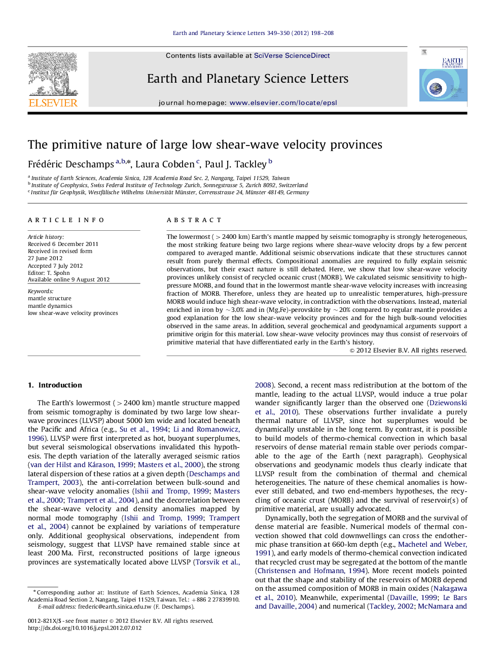 The primitive nature of large low shear-wave velocity provinces