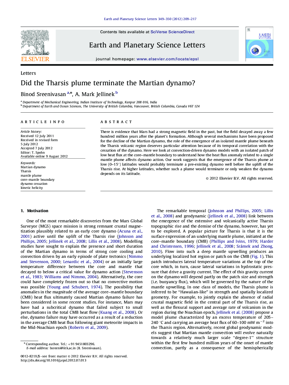 Did the Tharsis plume terminate the Martian dynamo?