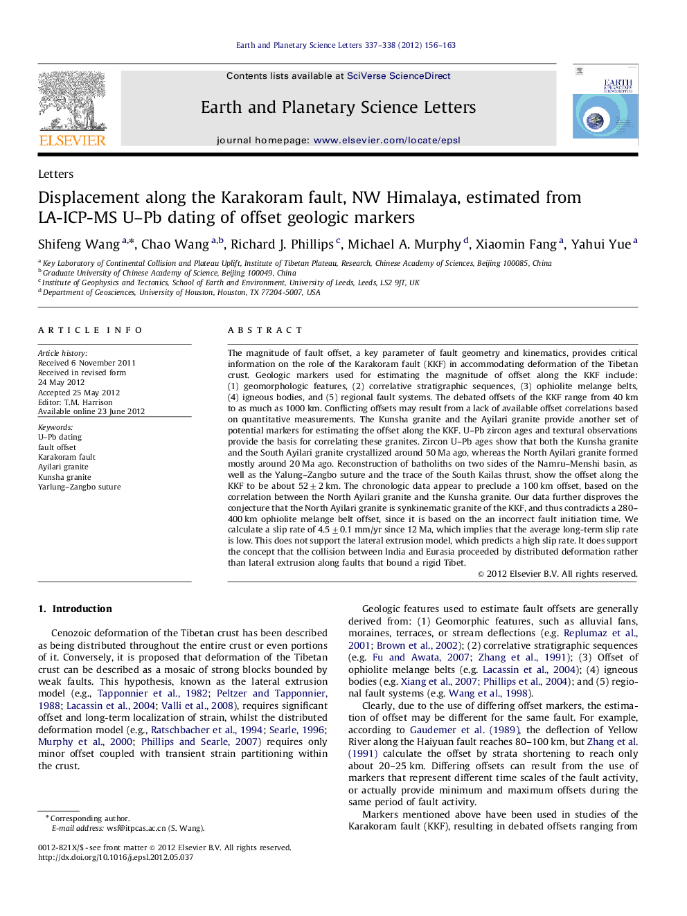 Displacement along the Karakoram fault, NW Himalaya, estimated from LA-ICP-MS U–Pb dating of offset geologic markers