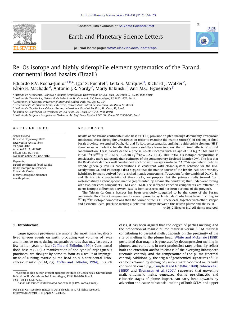 Re–Os isotope and highly siderophile element systematics of the Paraná continental flood basalts (Brazil)