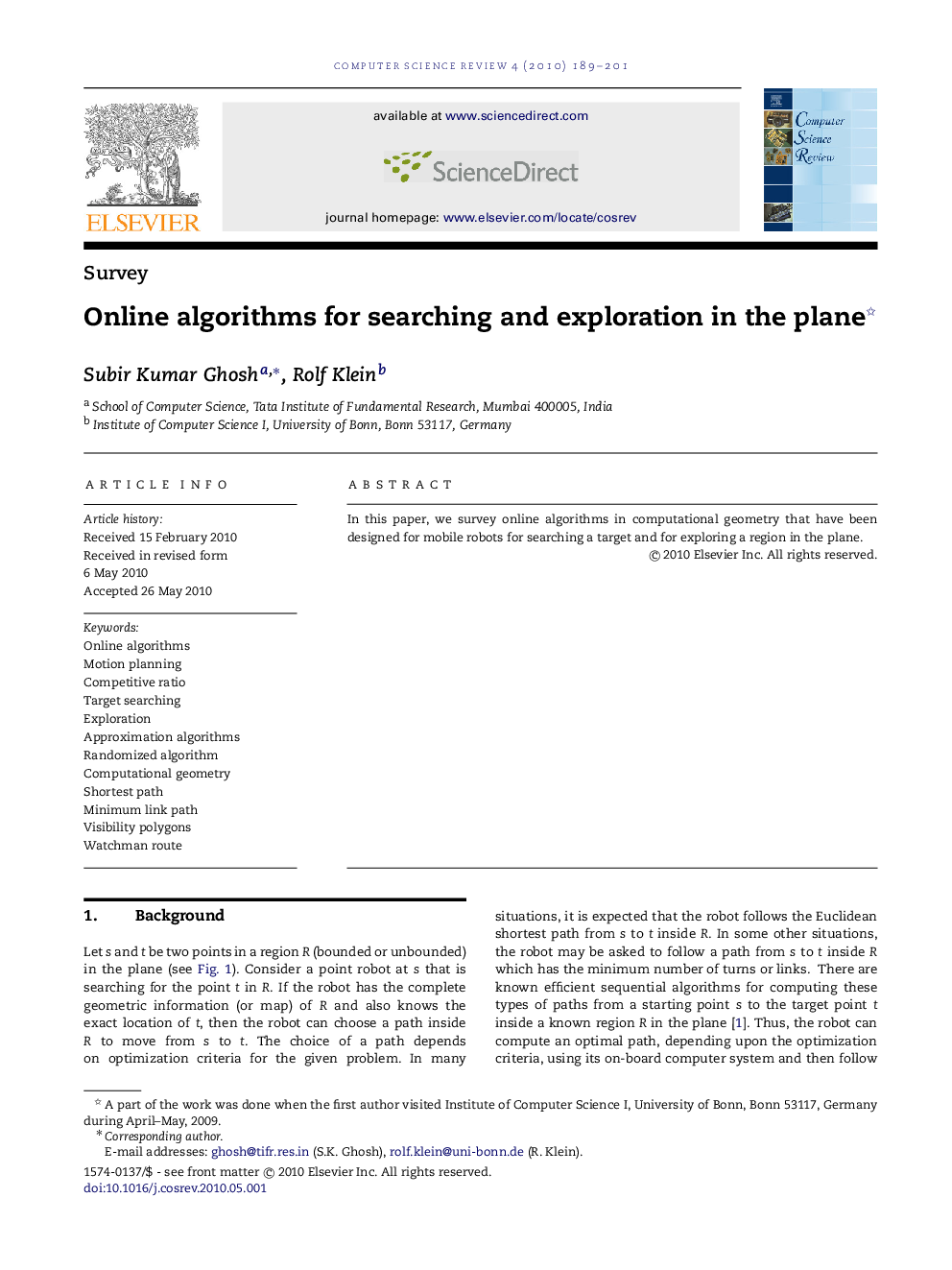 Online algorithms for searching and exploration in the plane 