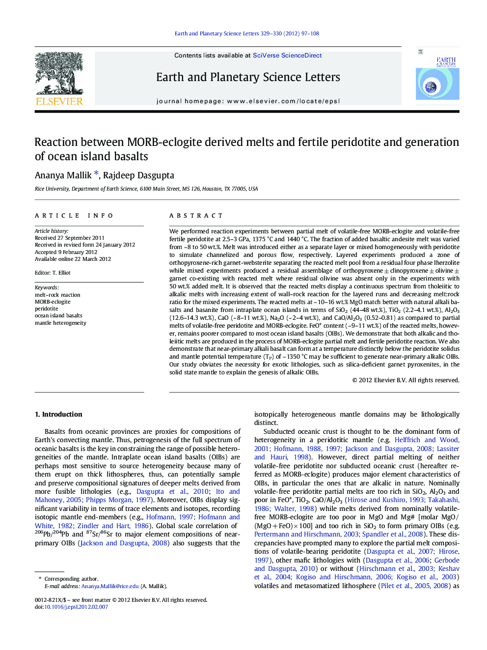 Reaction between MORB-eclogite derived melts and fertile peridotite and generation of ocean island basalts