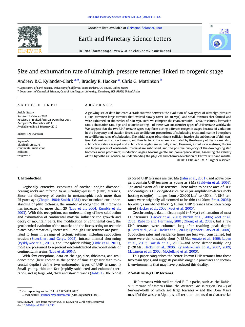 Size and exhumation rate of ultrahigh-pressure terranes linked to orogenic stage