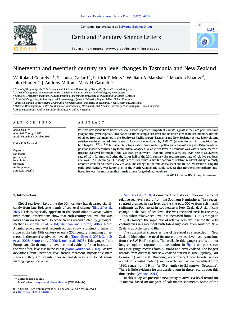 Nineteenth and twentieth century sea-level changes in Tasmania and New Zealand