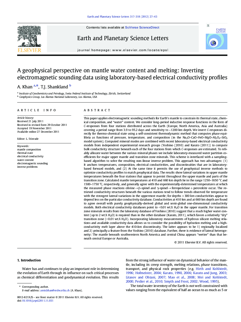 A geophysical perspective on mantle water content and melting: Inverting electromagnetic sounding data using laboratory-based electrical conductivity profiles