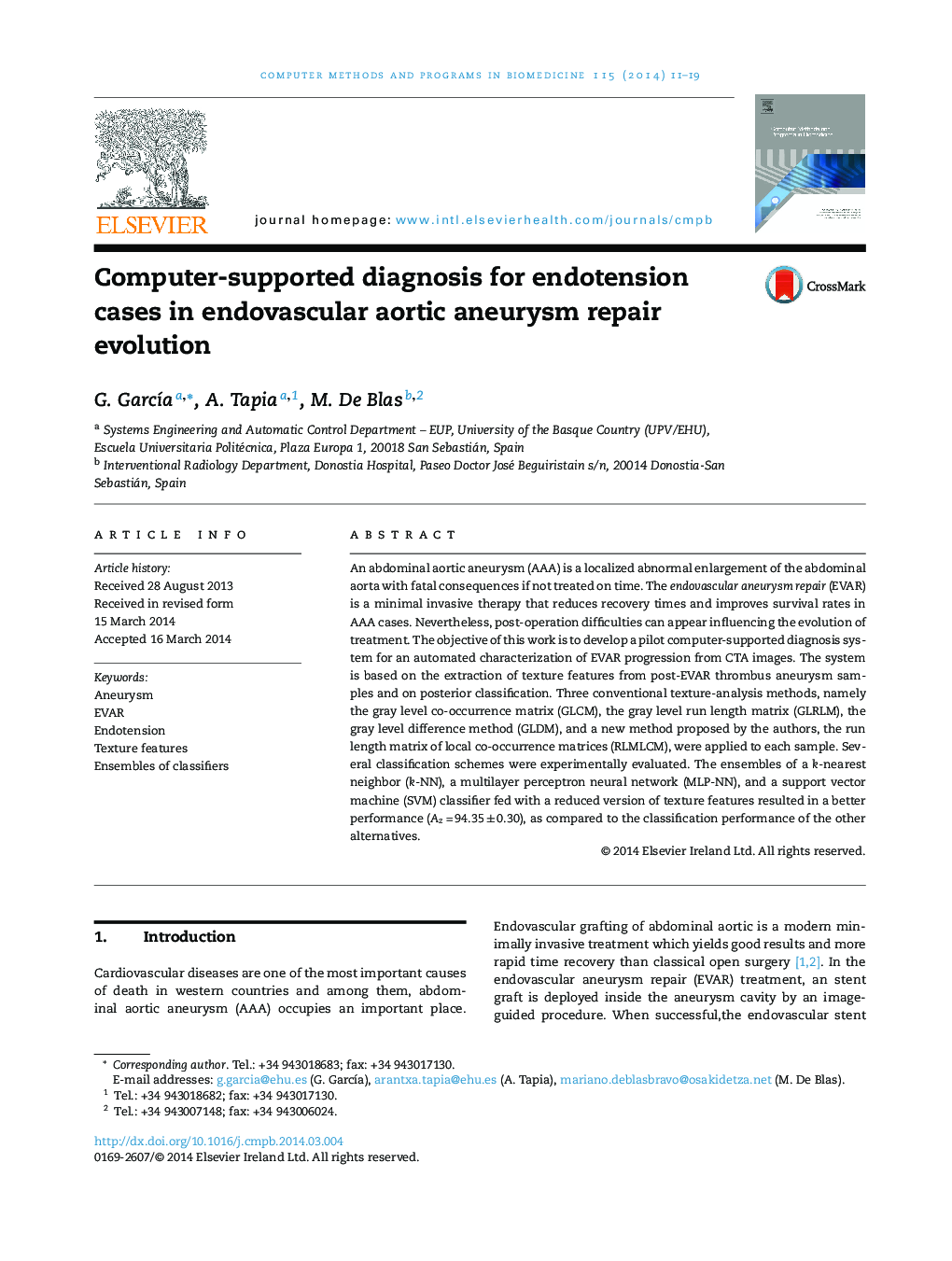 Computer-supported diagnosis for endotension cases in endovascular aortic aneurysm repair evolution