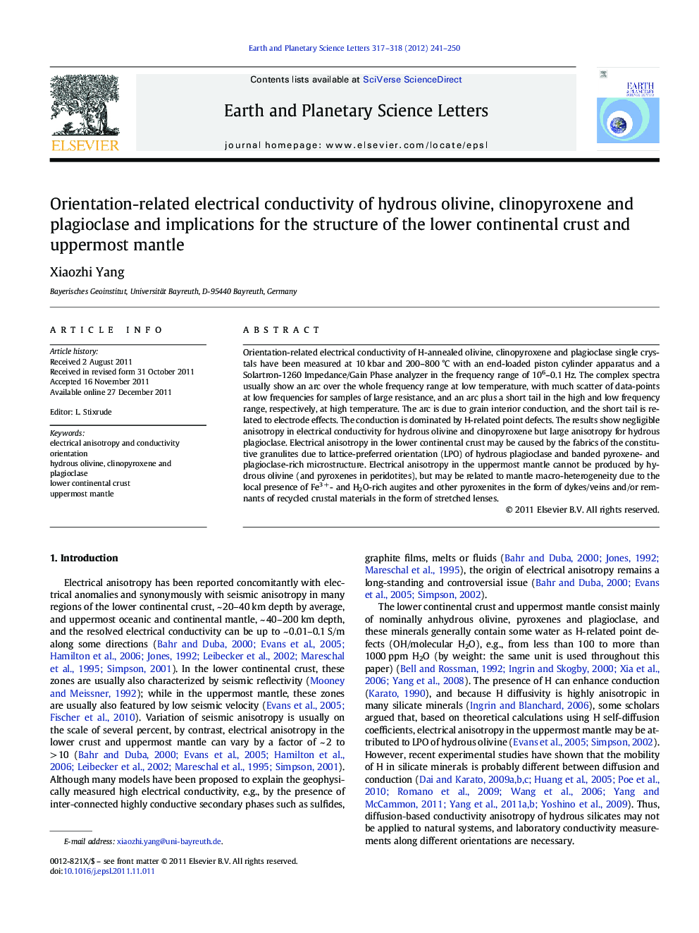 Orientation-related electrical conductivity of hydrous olivine, clinopyroxene and plagioclase and implications for the structure of the lower continental crust and uppermost mantle