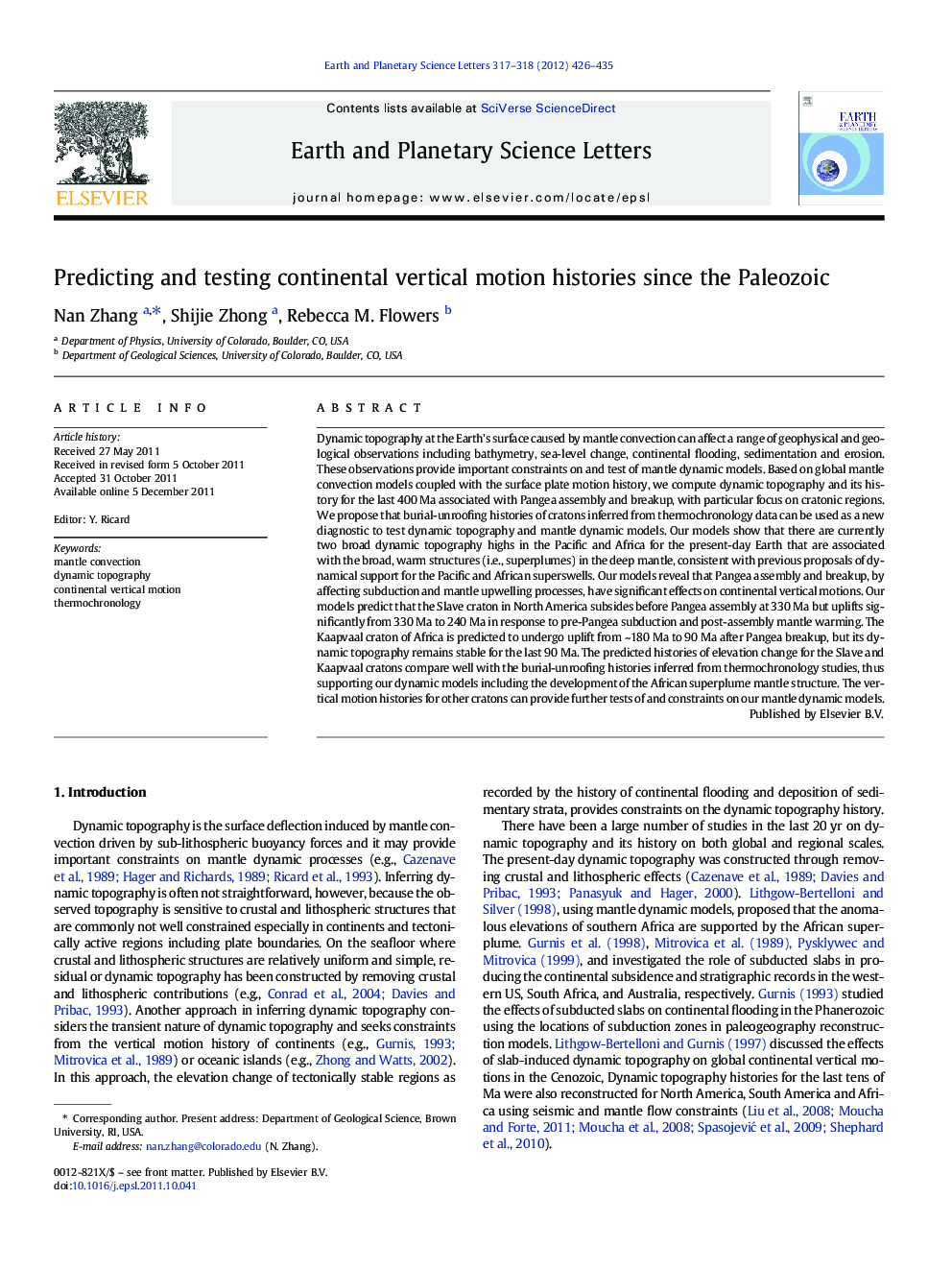 Predicting and testing continental vertical motion histories since the Paleozoic