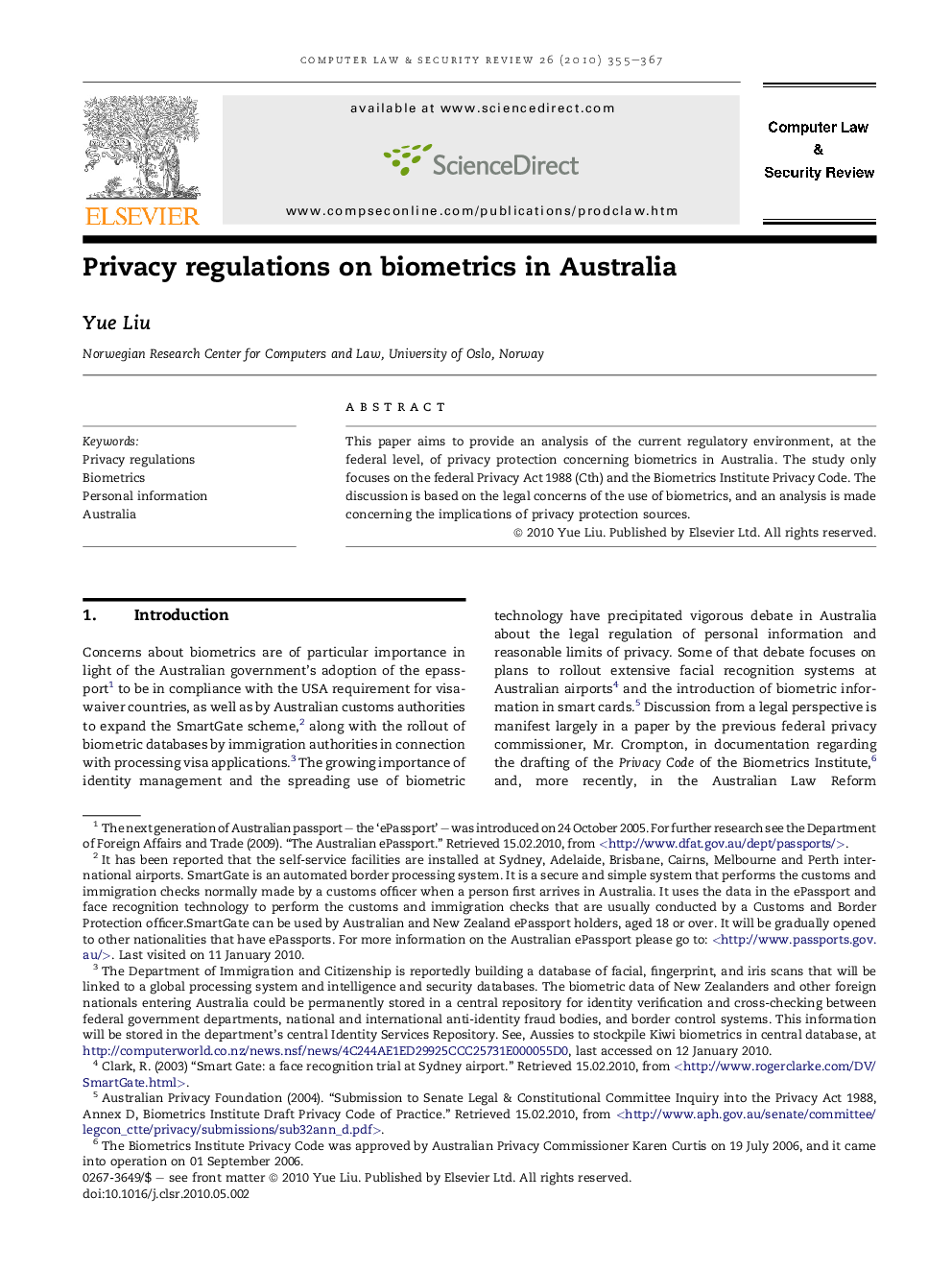 Privacy regulations on biometrics in Australia