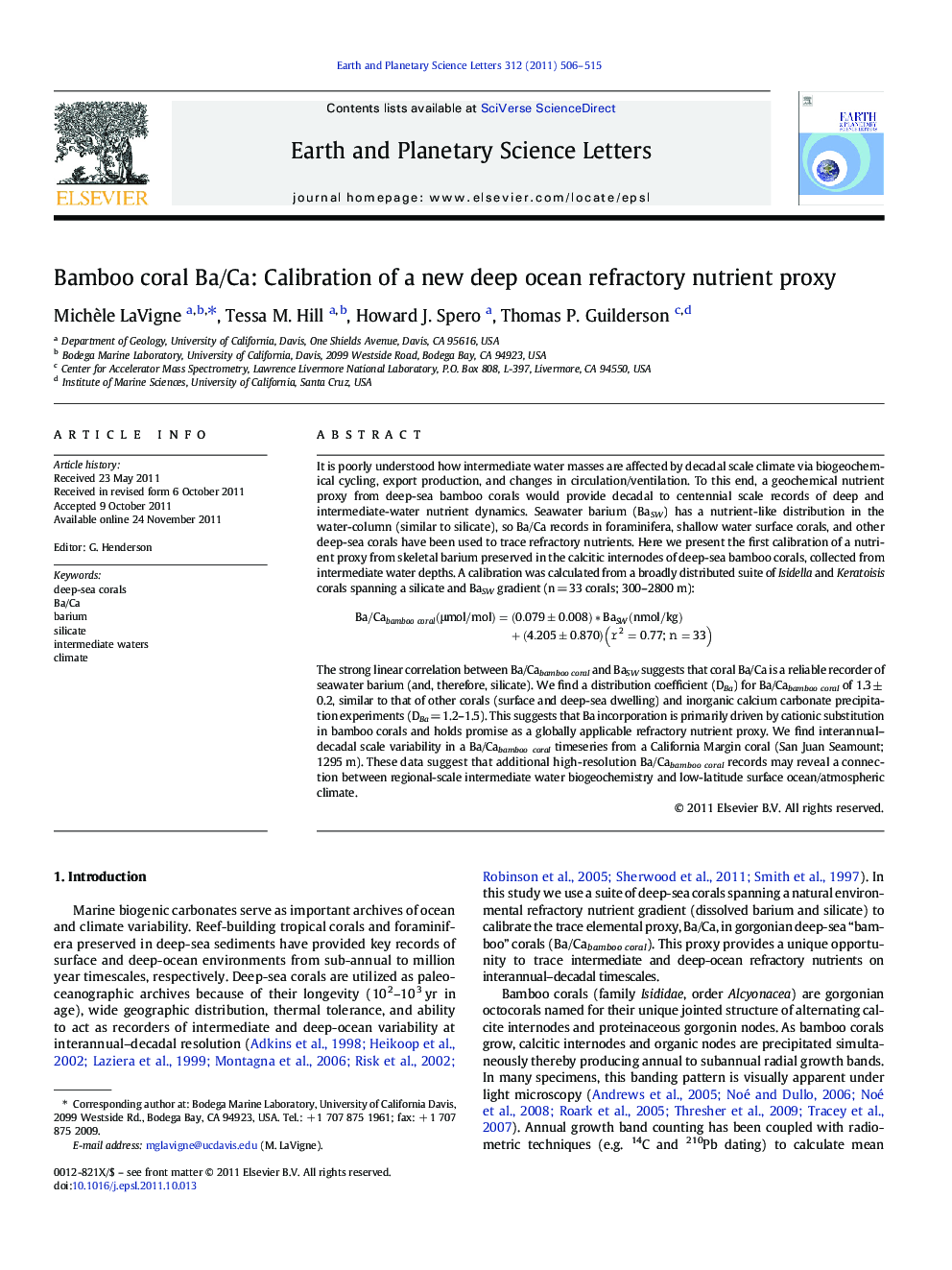 Bamboo coral Ba/Ca: Calibration of a new deep ocean refractory nutrient proxy