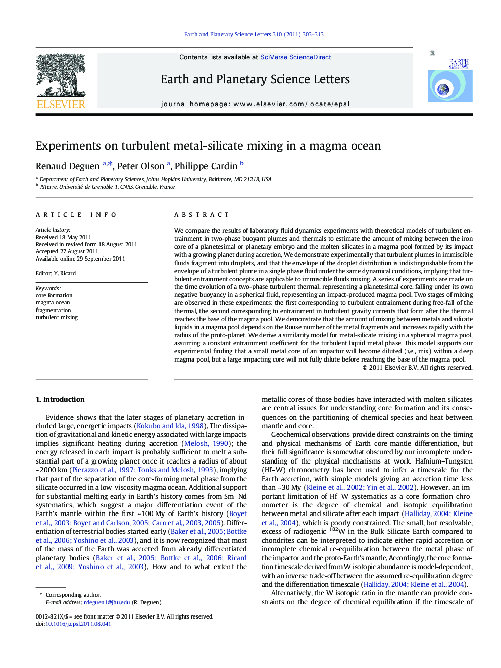 Experiments on turbulent metal-silicate mixing in a magma ocean