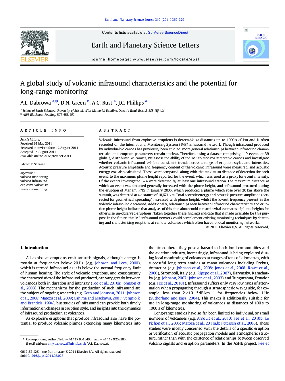 A global study of volcanic infrasound characteristics and the potential for long-range monitoring