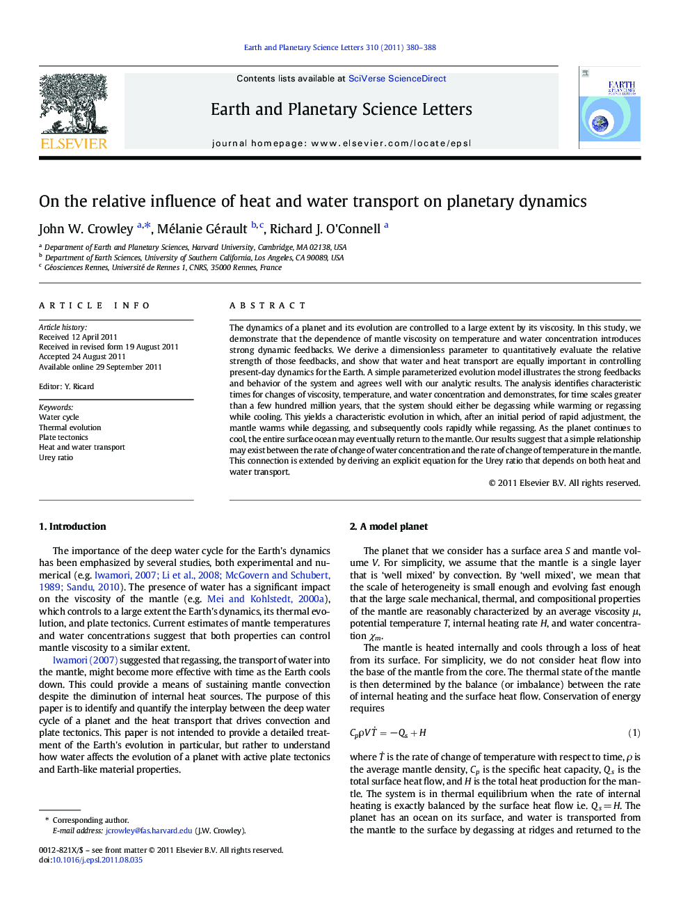 On the relative influence of heat and water transport on planetary dynamics