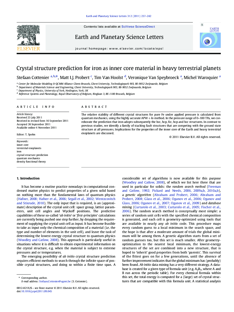 Crystal structure prediction for iron as inner core material in heavy terrestrial planets