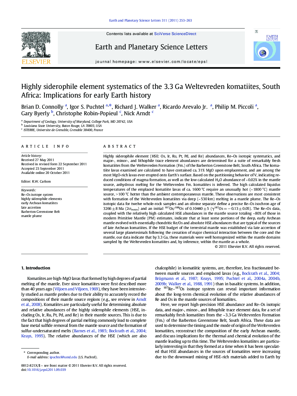 Highly siderophile element systematics of the 3.3 Ga Weltevreden komatiites, South Africa: Implications for early Earth history