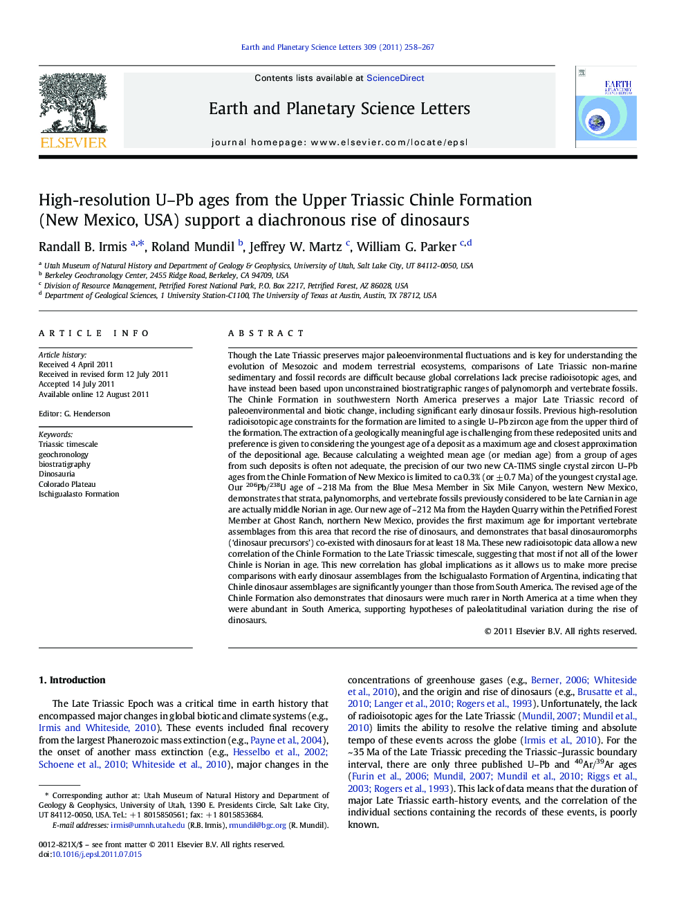 High-resolution U–Pb ages from the Upper Triassic Chinle Formation (New Mexico, USA) support a diachronous rise of dinosaurs