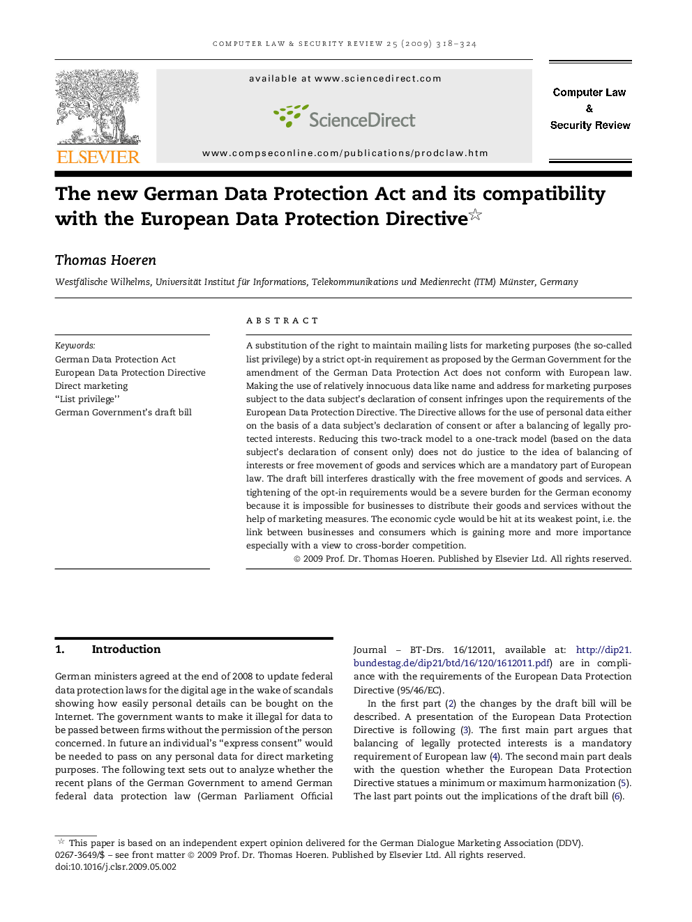 The new German Data Protection Act and its compatibility with the European Data Protection Directive 