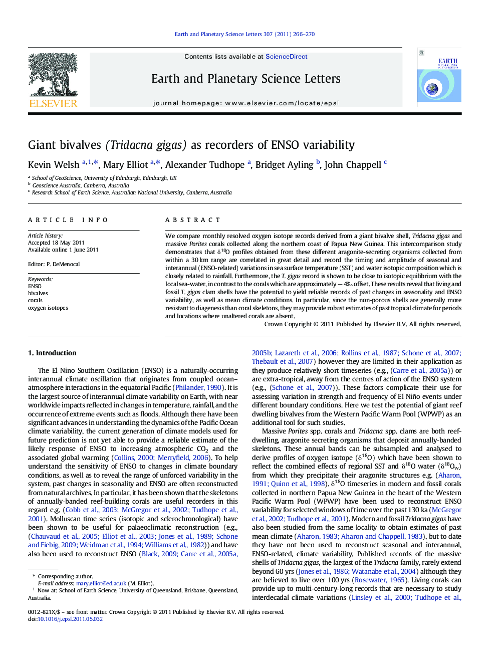 Giant bivalves (Tridacna gigas) as recorders of ENSO variability