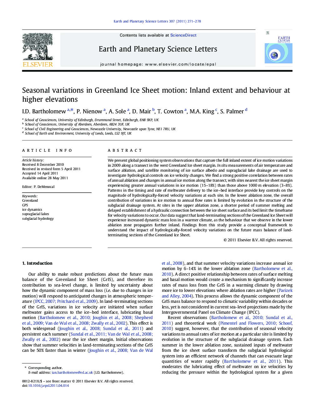 Seasonal variations in Greenland Ice Sheet motion: Inland extent and behaviour at higher elevations