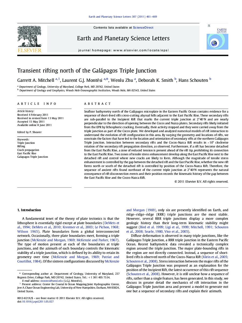 Transient rifting north of the Galápagos Triple Junction