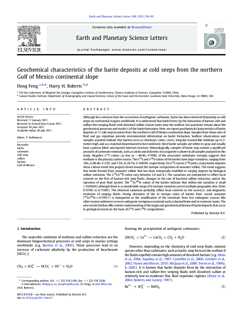 Geochemical characteristics of the barite deposits at cold seeps from the northern Gulf of Mexico continental slope