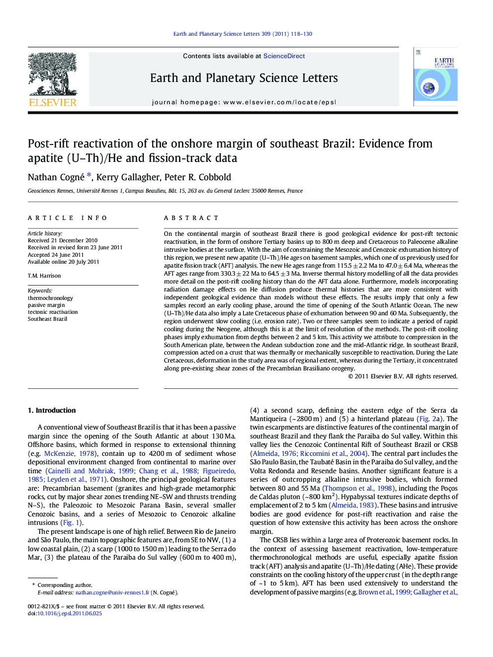 Post-rift reactivation of the onshore margin of southeast Brazil: Evidence from apatite (U–Th)/He and fission-track data