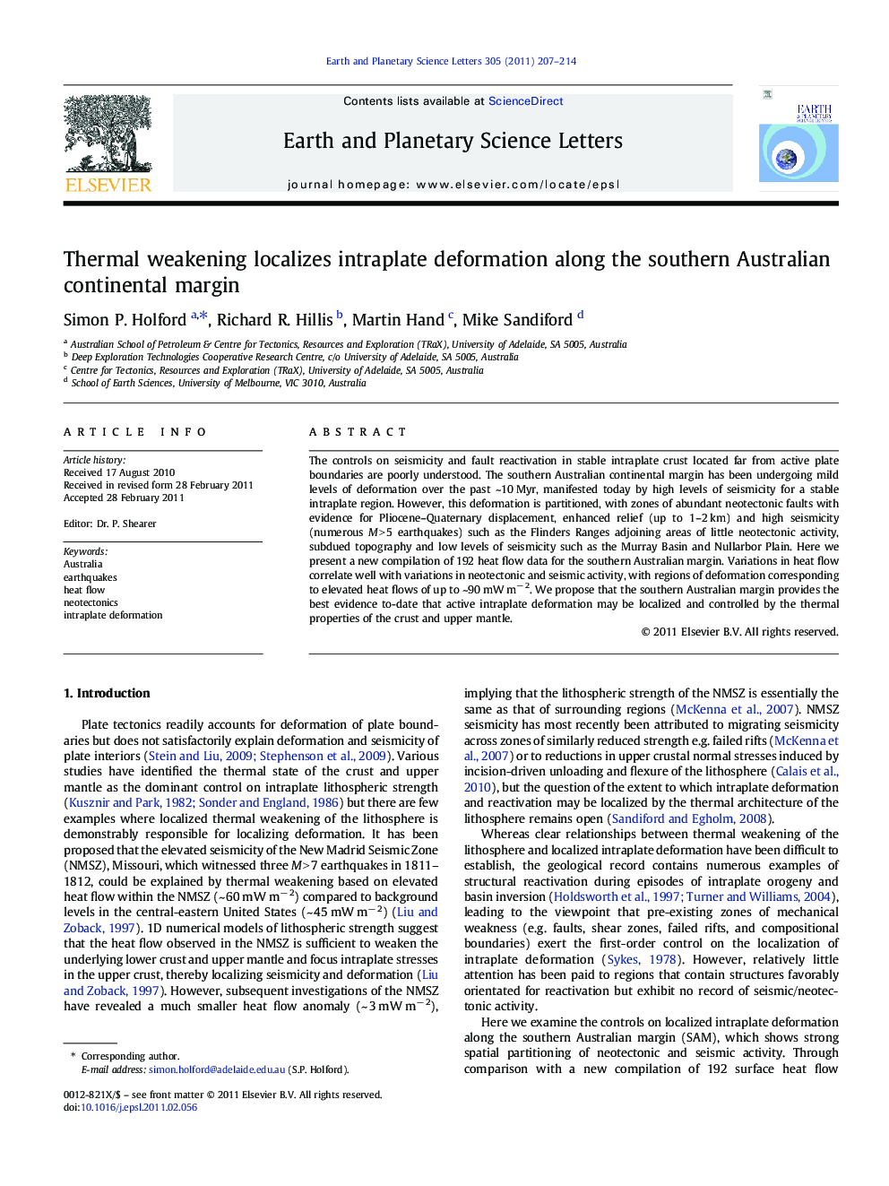 Thermal weakening localizes intraplate deformation along the southern Australian continental margin