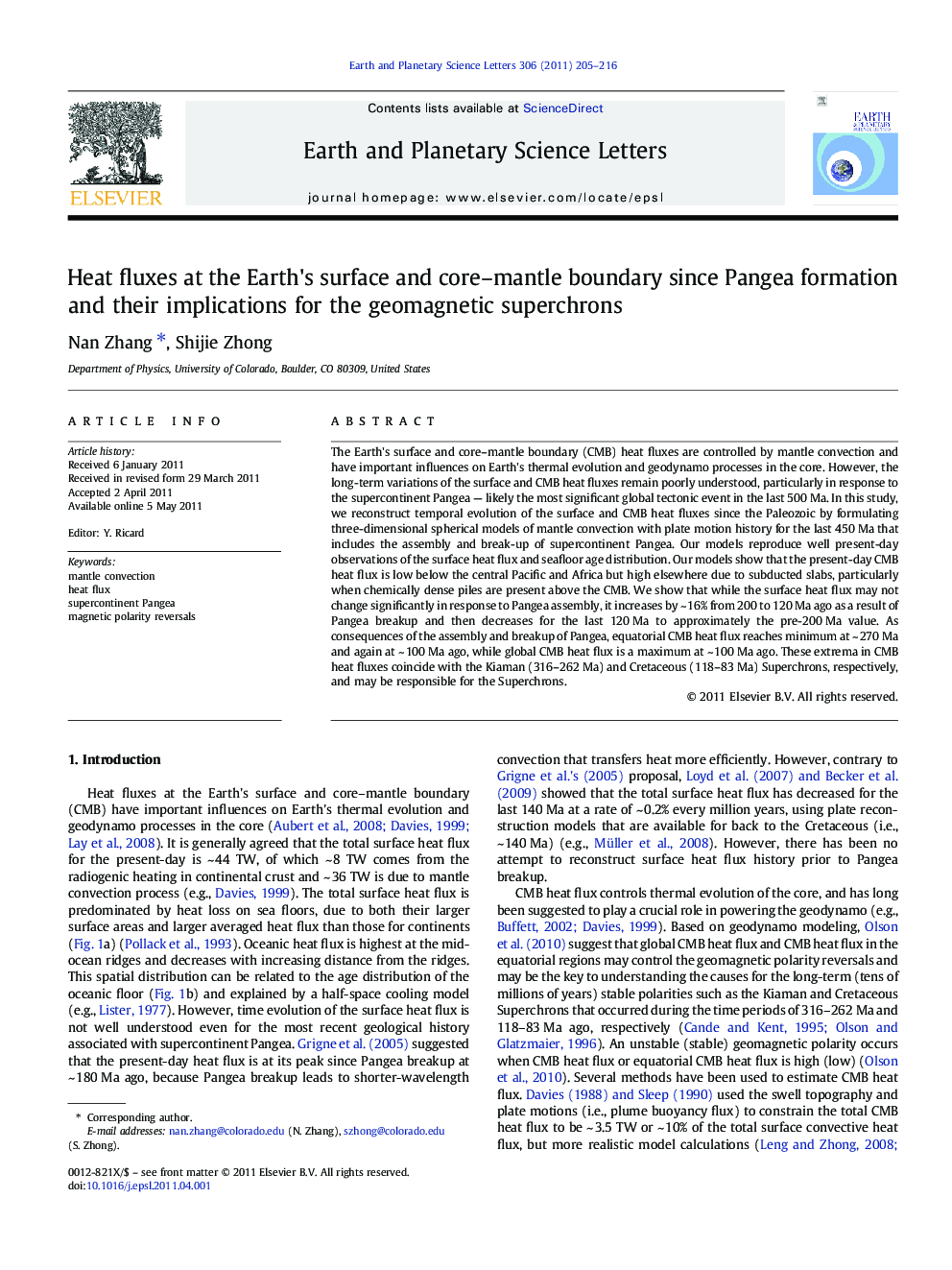 Heat fluxes at the Earth's surface and core–mantle boundary since Pangea formation and their implications for the geomagnetic superchrons