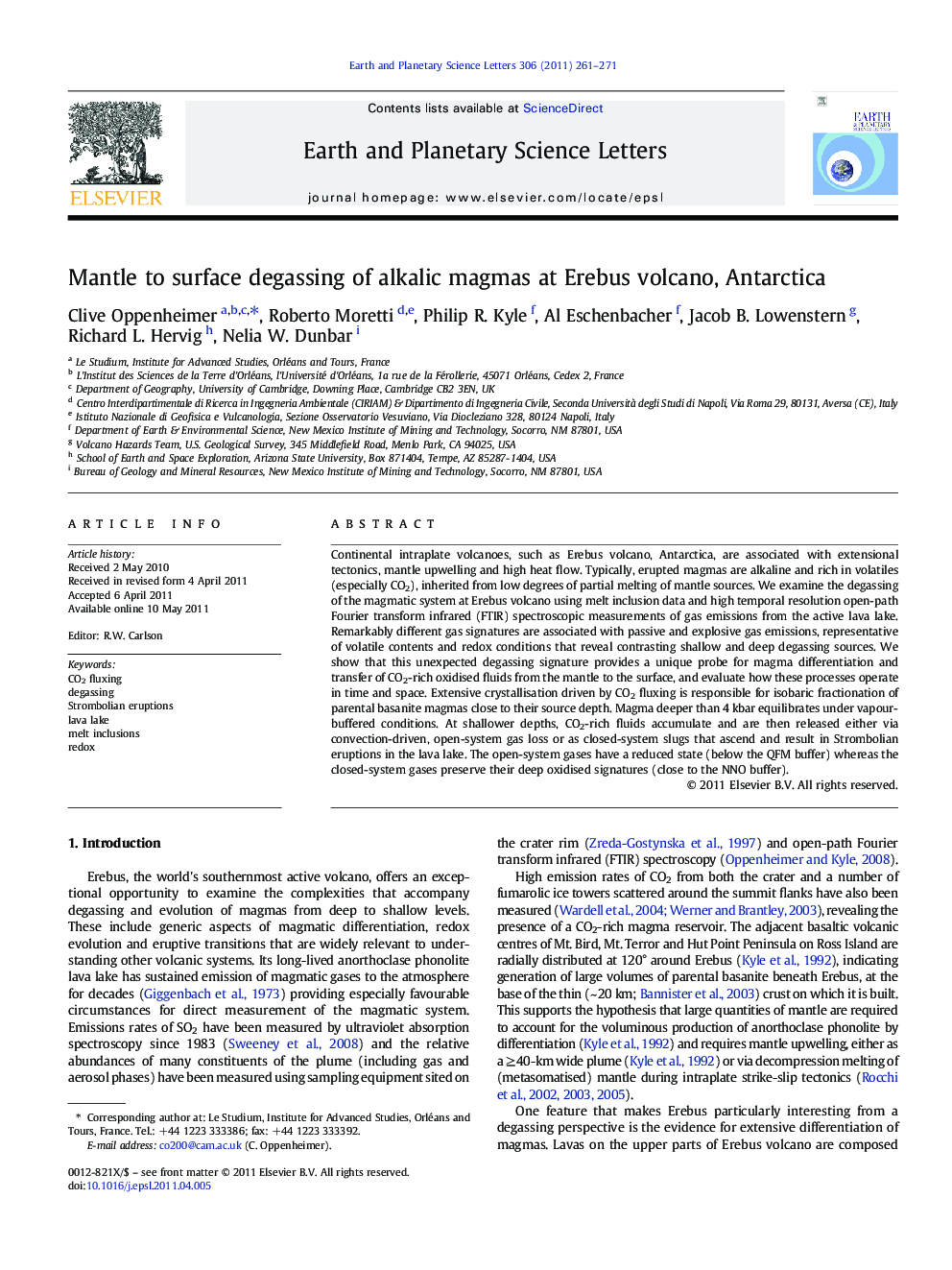 Mantle to surface degassing of alkalic magmas at Erebus volcano, Antarctica