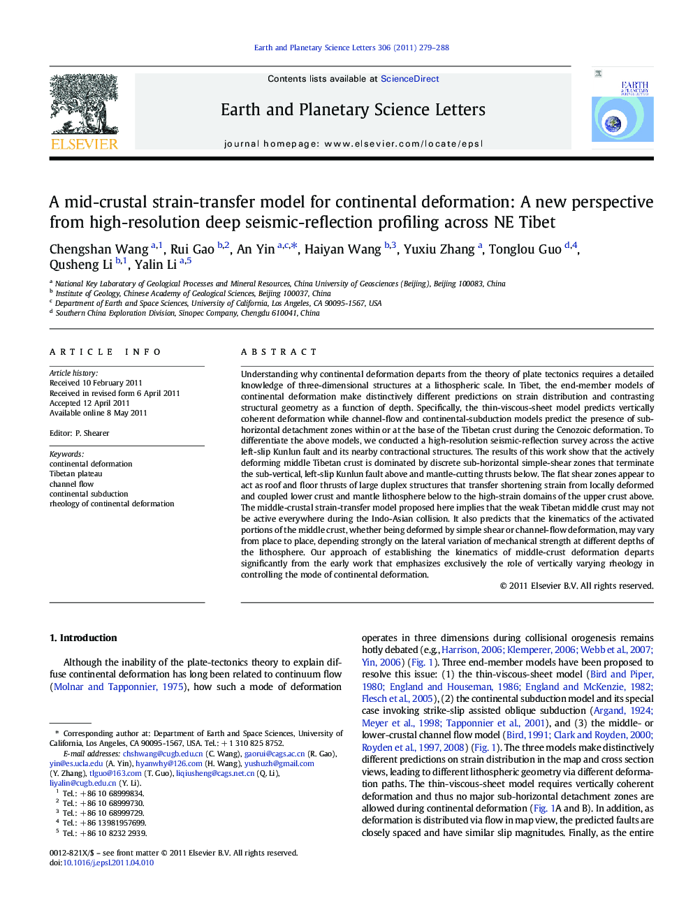 A mid-crustal strain-transfer model for continental deformation: A new perspective from high-resolution deep seismic-reflection profiling across NE Tibet