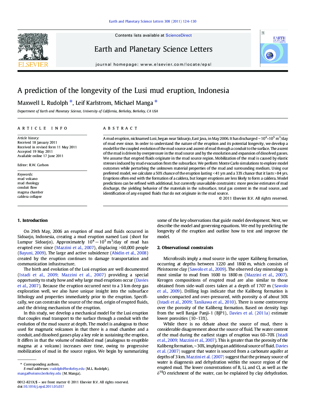 A prediction of the longevity of the Lusi mud eruption, Indonesia