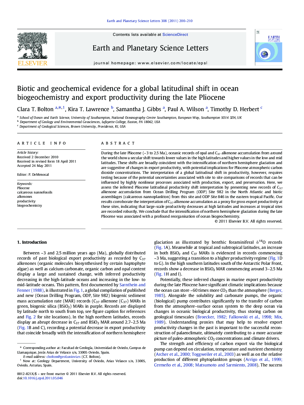 Biotic and geochemical evidence for a global latitudinal shift in ocean biogeochemistry and export productivity during the late Pliocene