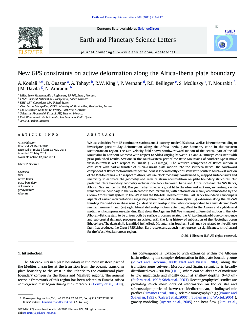 New GPS constraints on active deformation along the Africa–Iberia plate boundary