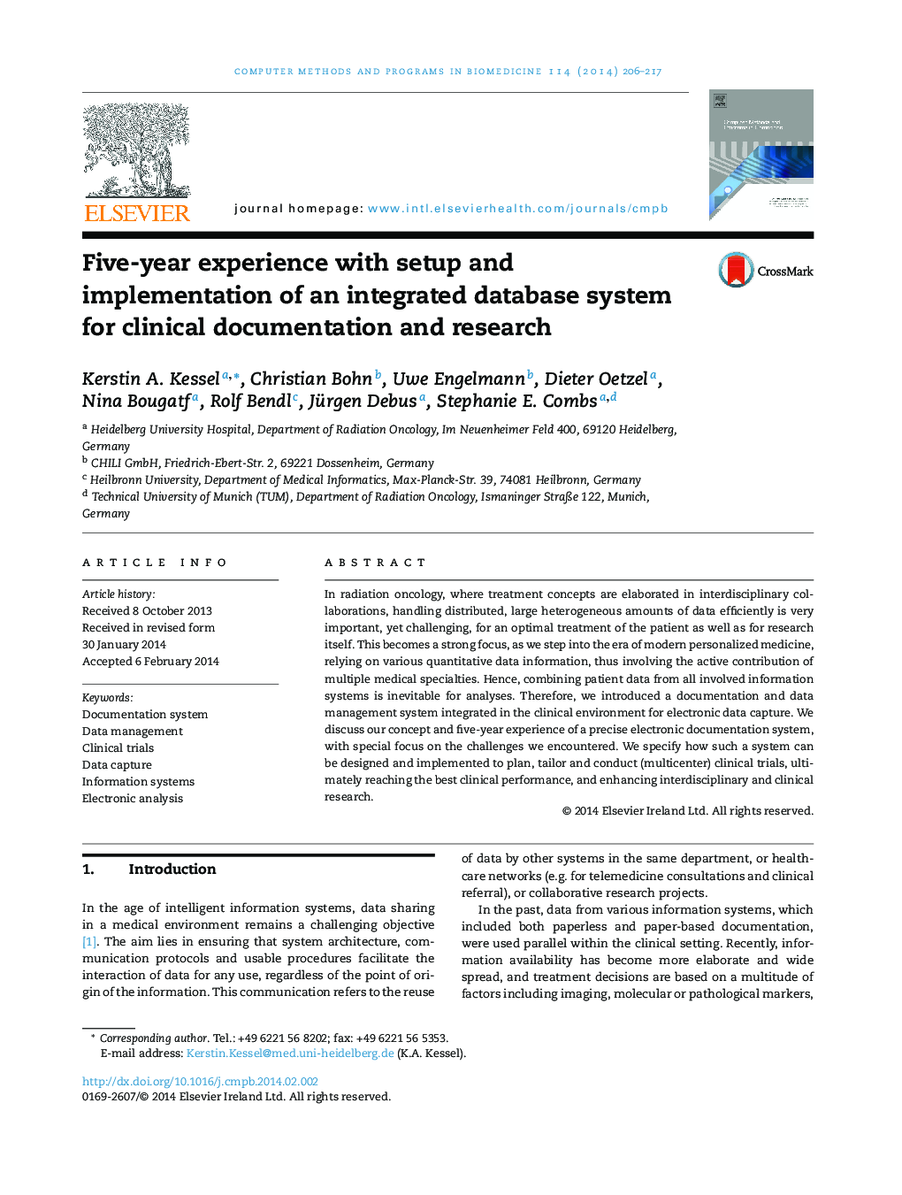 Five-year experience with setup and implementation of an integrated database system for clinical documentation and research