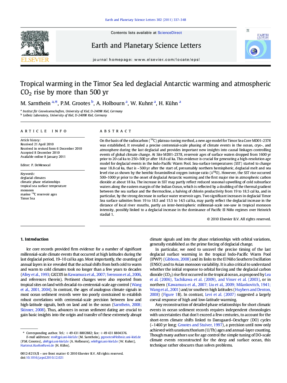 Tropical warming in the Timor Sea led deglacial Antarctic warming and atmospheric CO2 rise by more than 500 yr