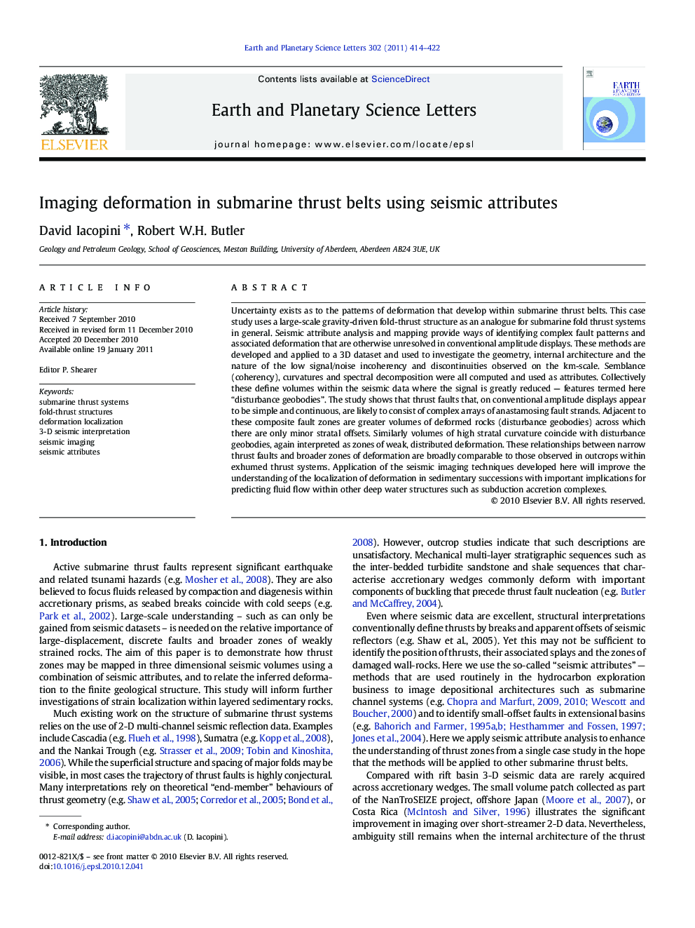 Imaging deformation in submarine thrust belts using seismic attributes