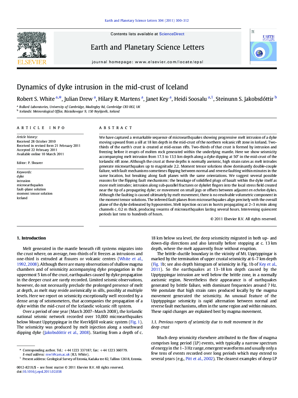 Dynamics of dyke intrusion in the mid-crust of Iceland