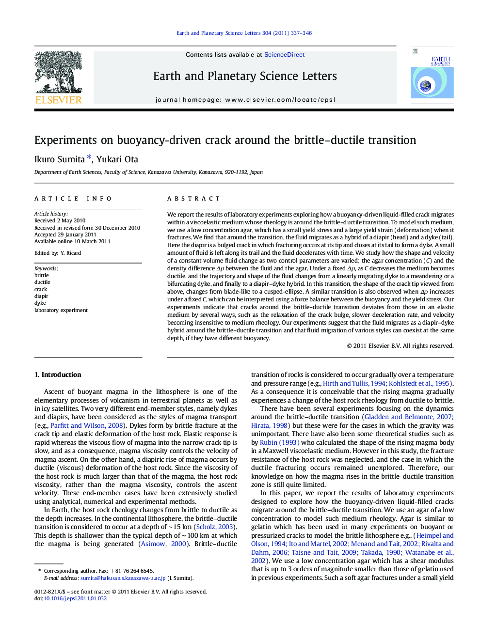 Experiments on buoyancy-driven crack around the brittle–ductile transition