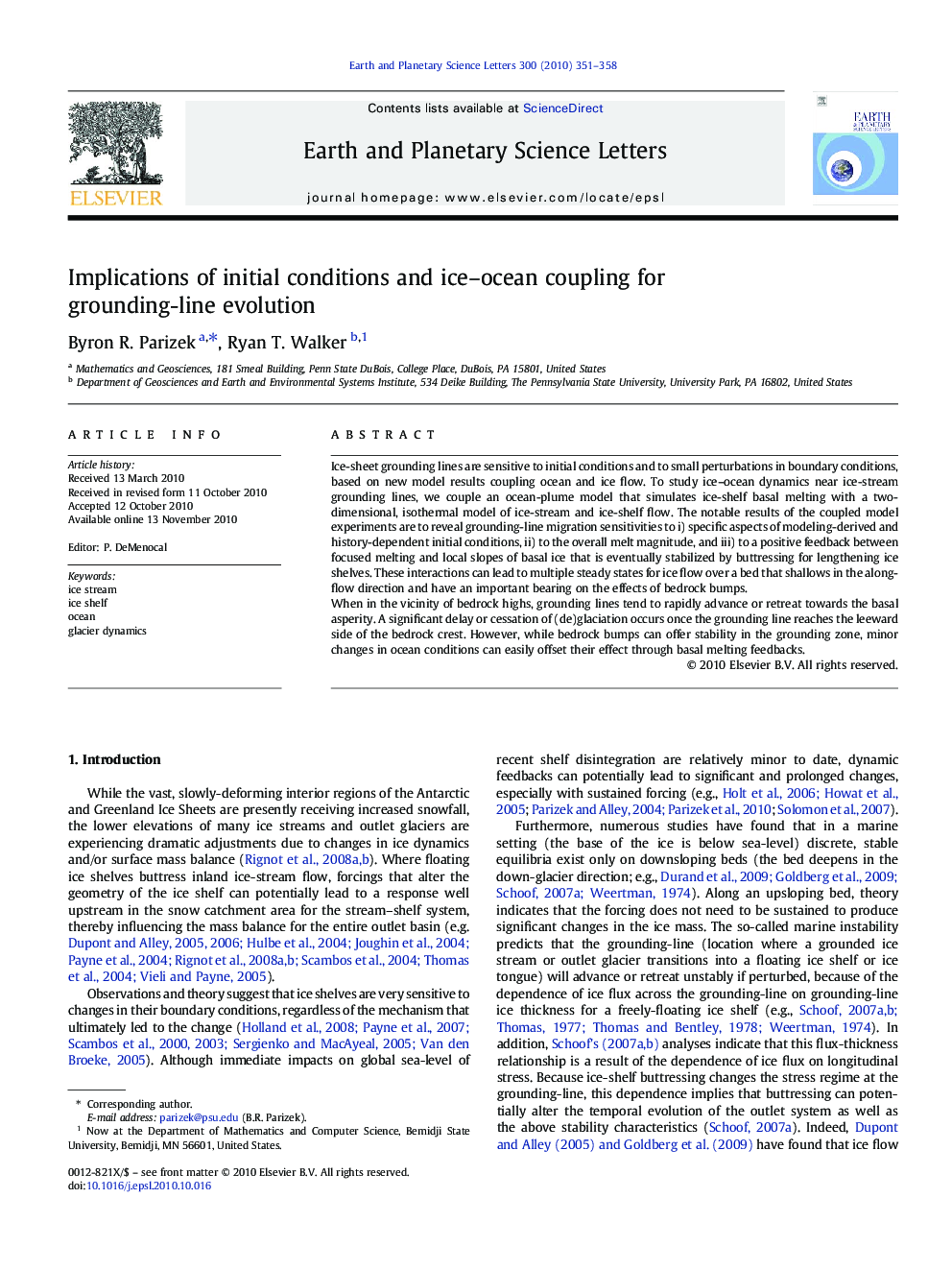 Implications of initial conditions and ice–ocean coupling for grounding-line evolution