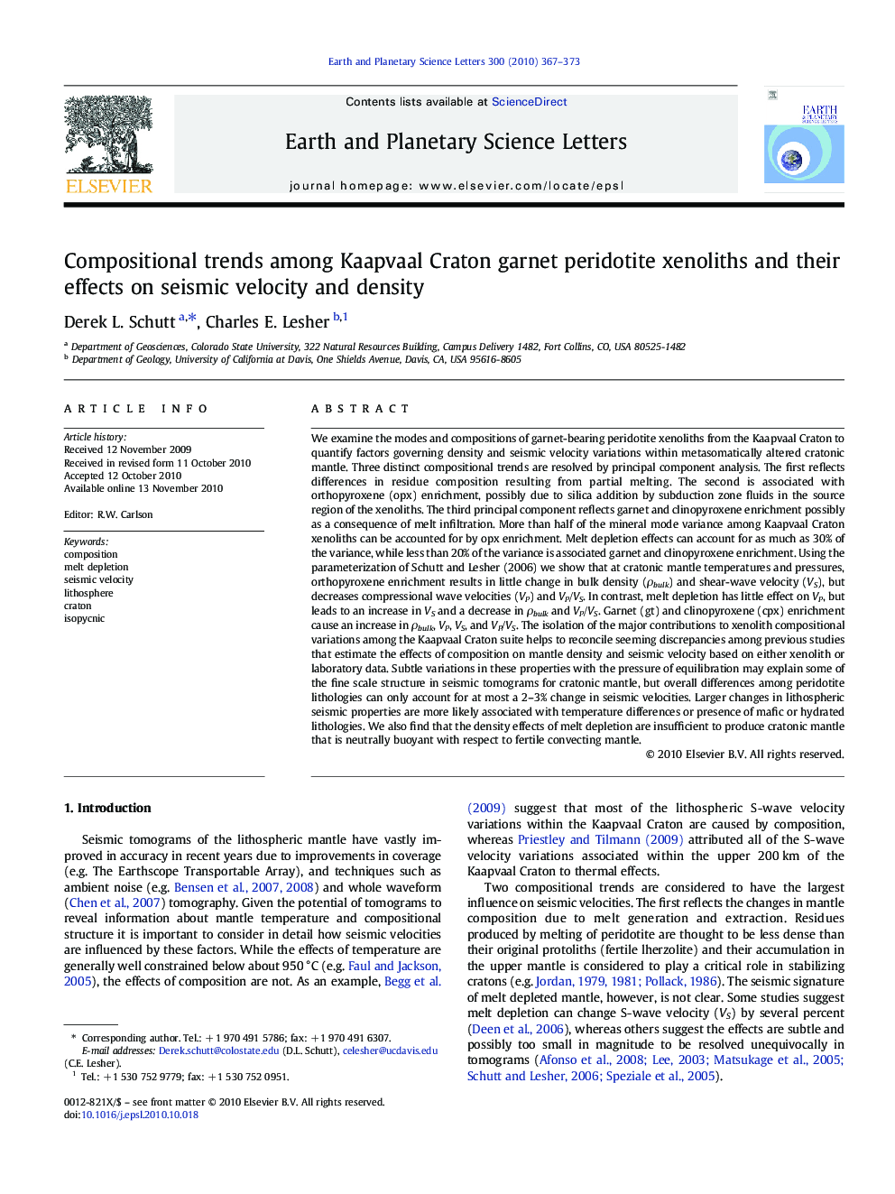 Compositional trends among Kaapvaal Craton garnet peridotite xenoliths and their effects on seismic velocity and density