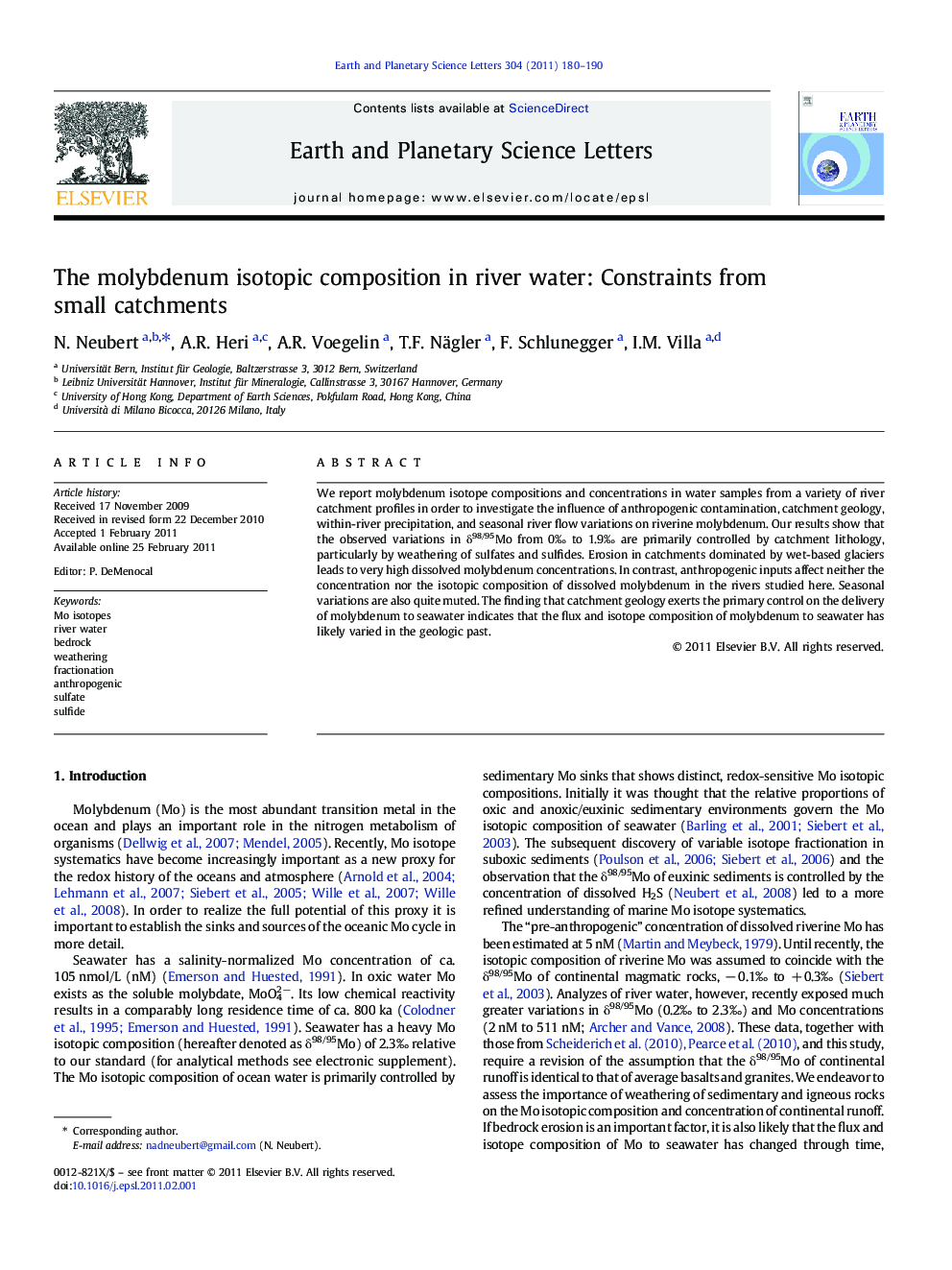 The molybdenum isotopic composition in river water: Constraints from small catchments