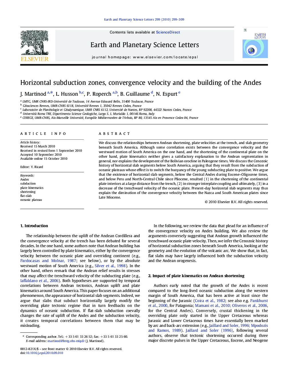 Horizontal subduction zones, convergence velocity and the building of the Andes