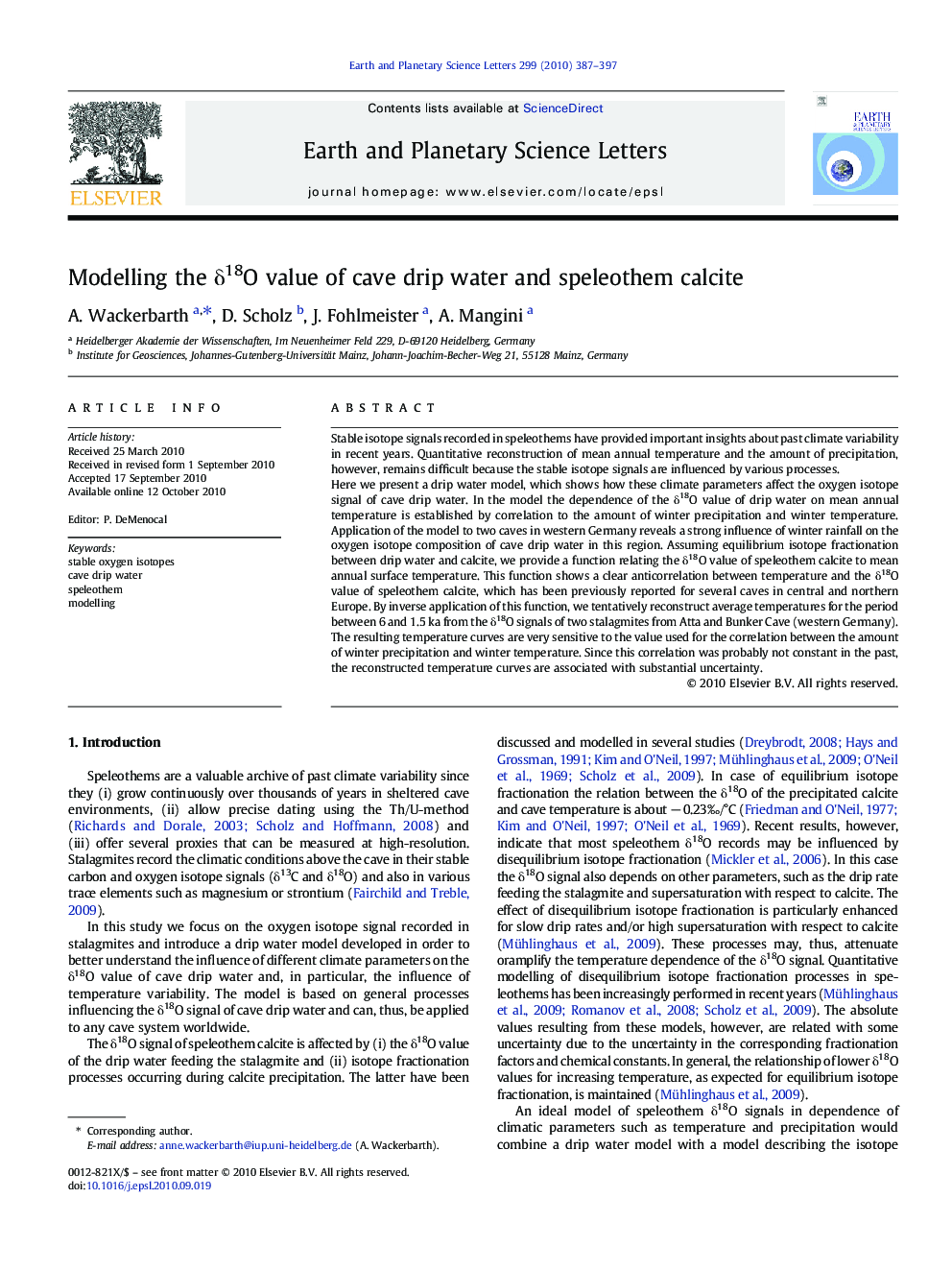 Modelling the δ18O value of cave drip water and speleothem calcite