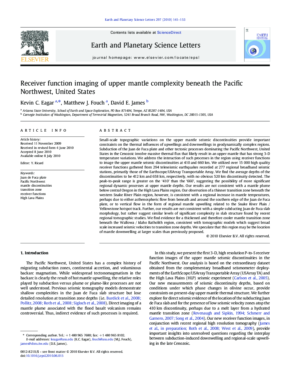 Receiver function imaging of upper mantle complexity beneath the Pacific Northwest, United States