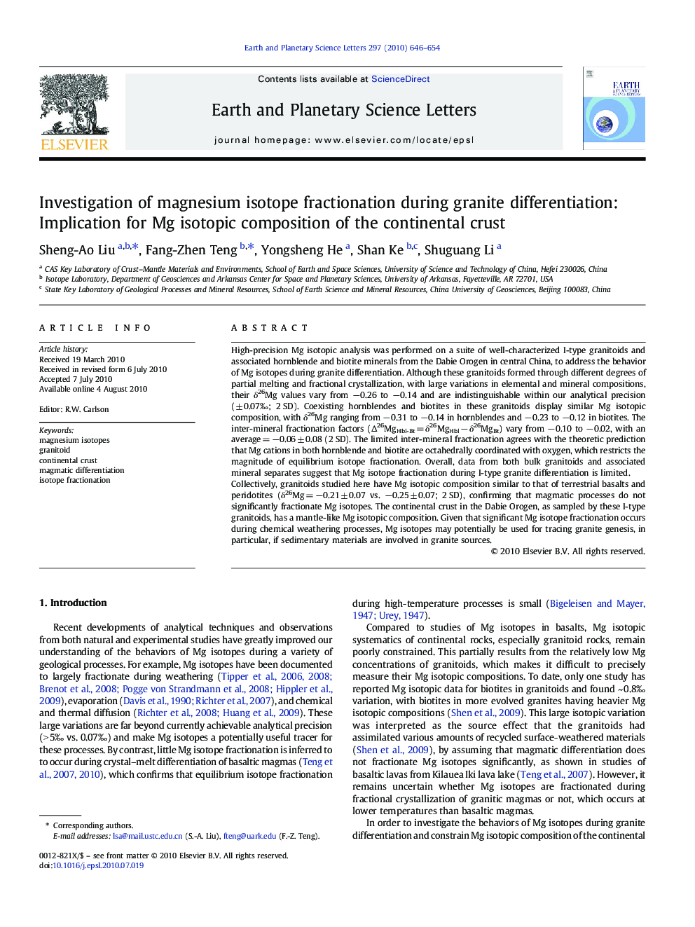 Investigation of magnesium isotope fractionation during granite differentiation: Implication for Mg isotopic composition of the continental crust