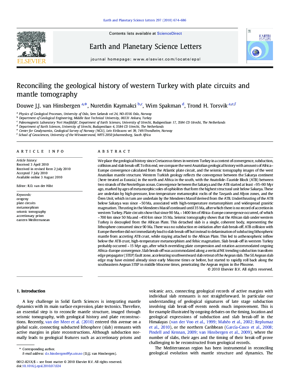 Reconciling the geological history of western Turkey with plate circuits and mantle tomography