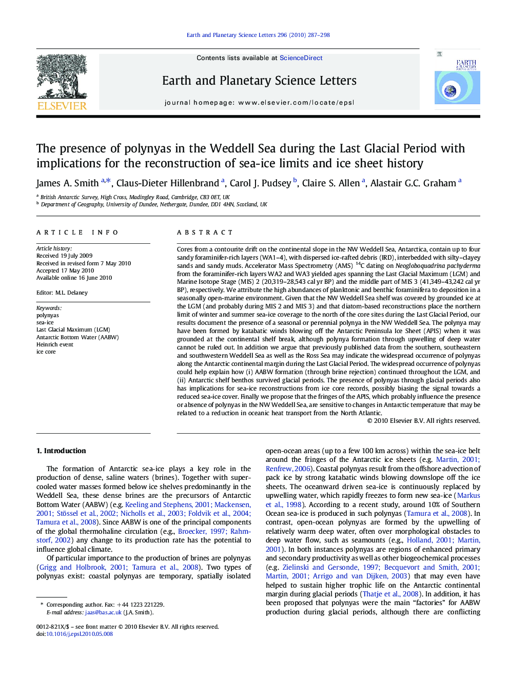 The presence of polynyas in the Weddell Sea during the Last Glacial Period with implications for the reconstruction of sea-ice limits and ice sheet history